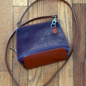 Brown and Plum Leather Crossbody Bag